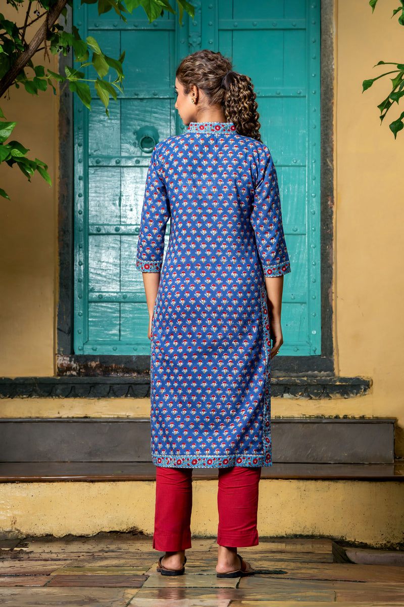 Navy Red Buti Kurta Set