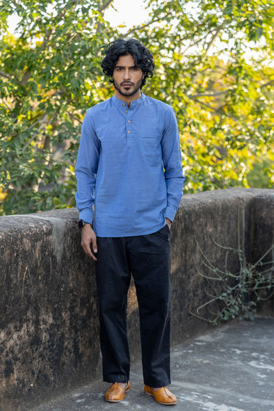 Royal Blue Cotton Short Kurta