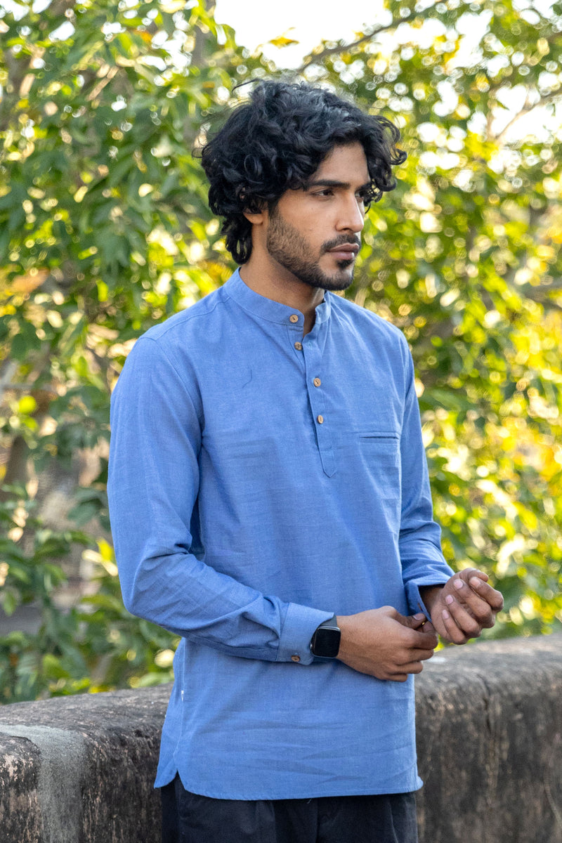 Royal Blue Cotton Short Kurta