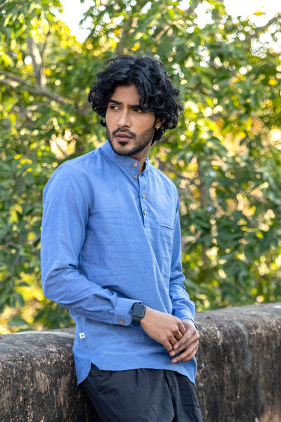 Royal Blue Cotton Short Kurta