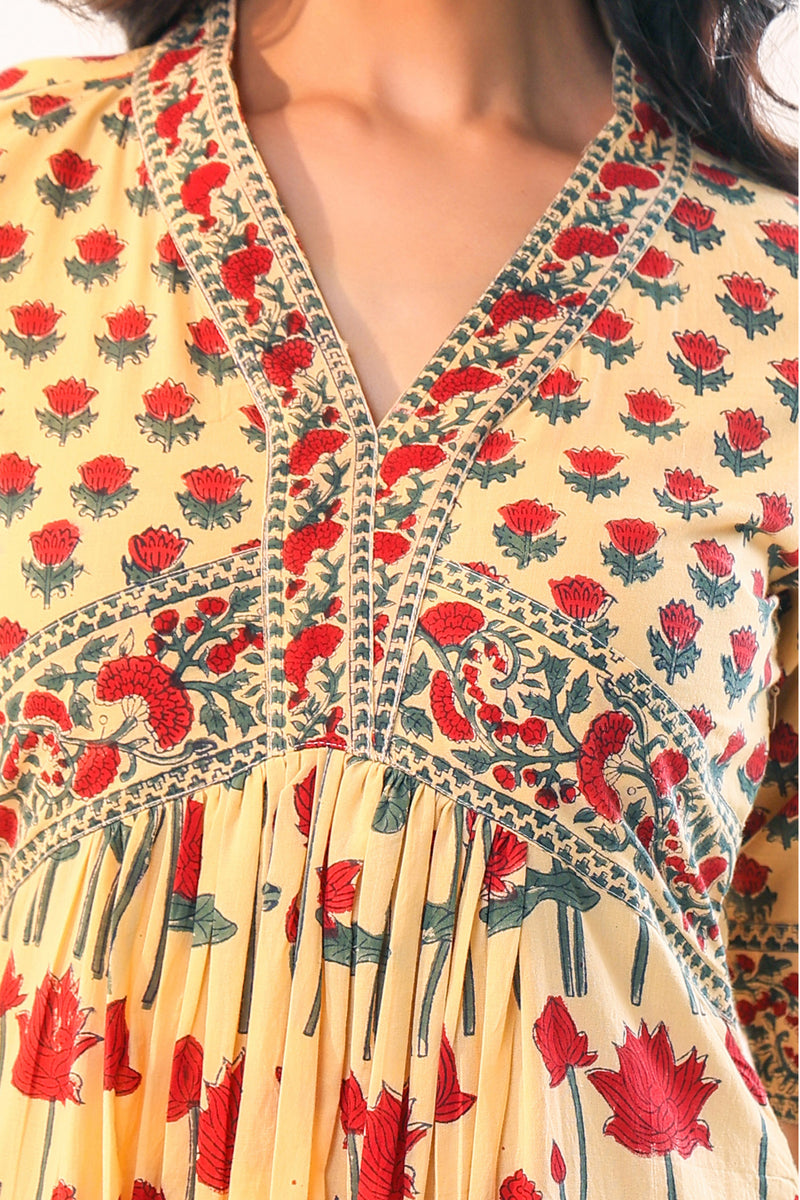 Beige red buti floral nyra dress