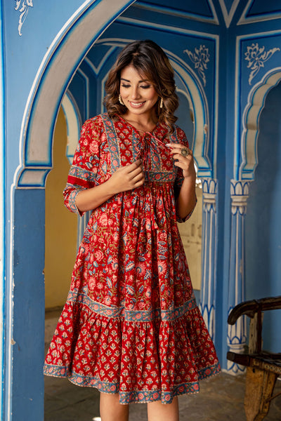 Gauhar Red Floral Midi Dress