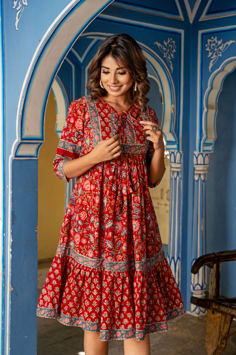 Gauhar Red Floral Midi Dress