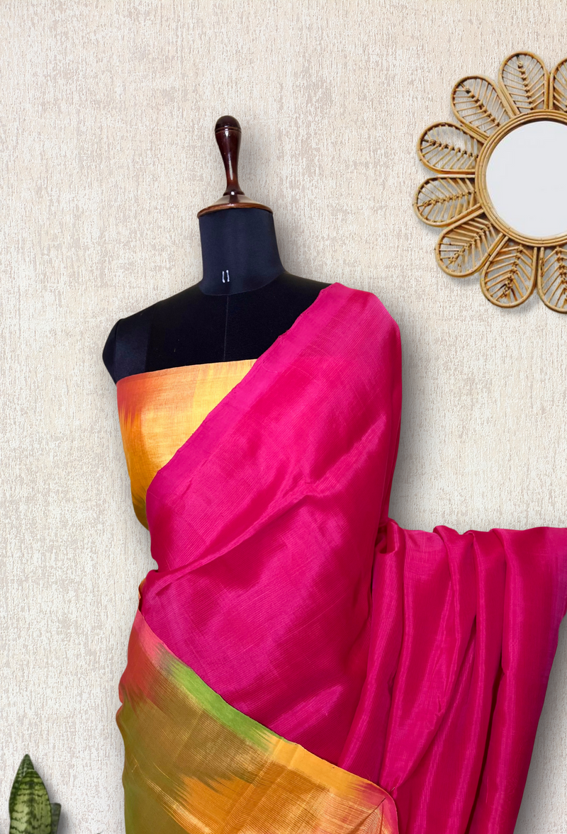 Handwoven Silk Cotton Saree - Persian Rose + Bright Sun