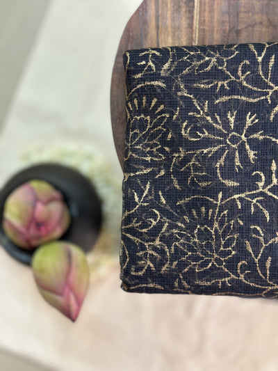 EXP - Kanmani Black with Gold Handblock print kota saree