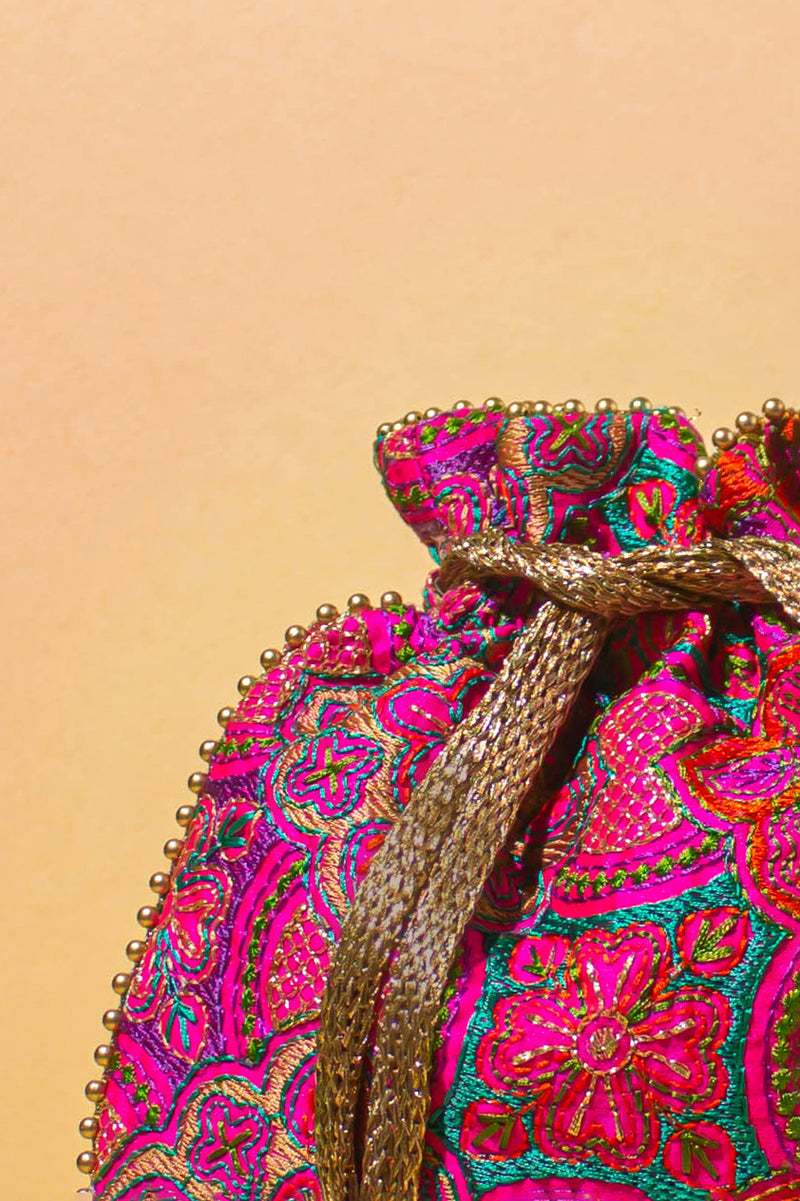 Amna Embroidered Potli Bag Pink