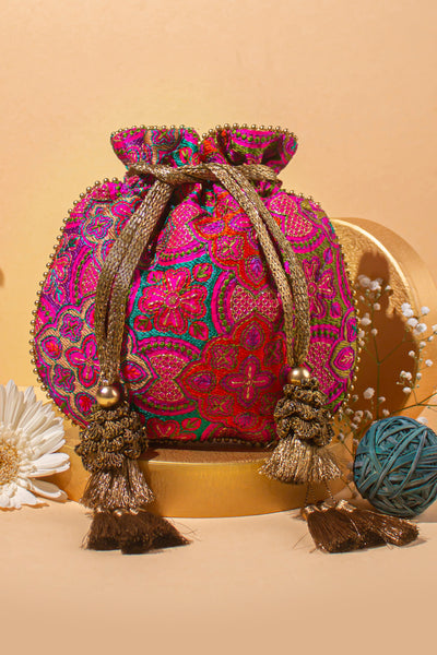 Amna Embroidered Potli Bag Pink