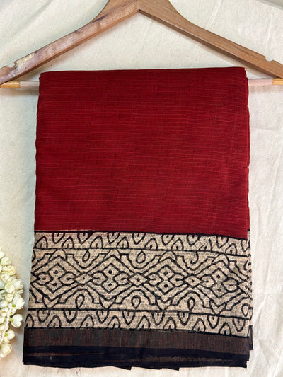 EXP - Kanmani Maroon with black Handblock print kota saree