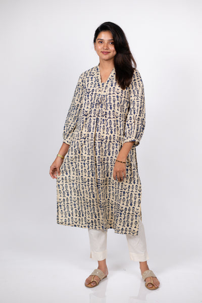 Blue Fish Print Kurta