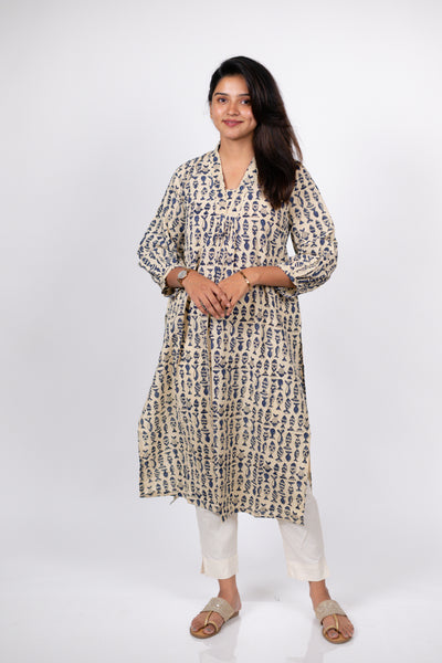 Blue Fish Print Kurta
