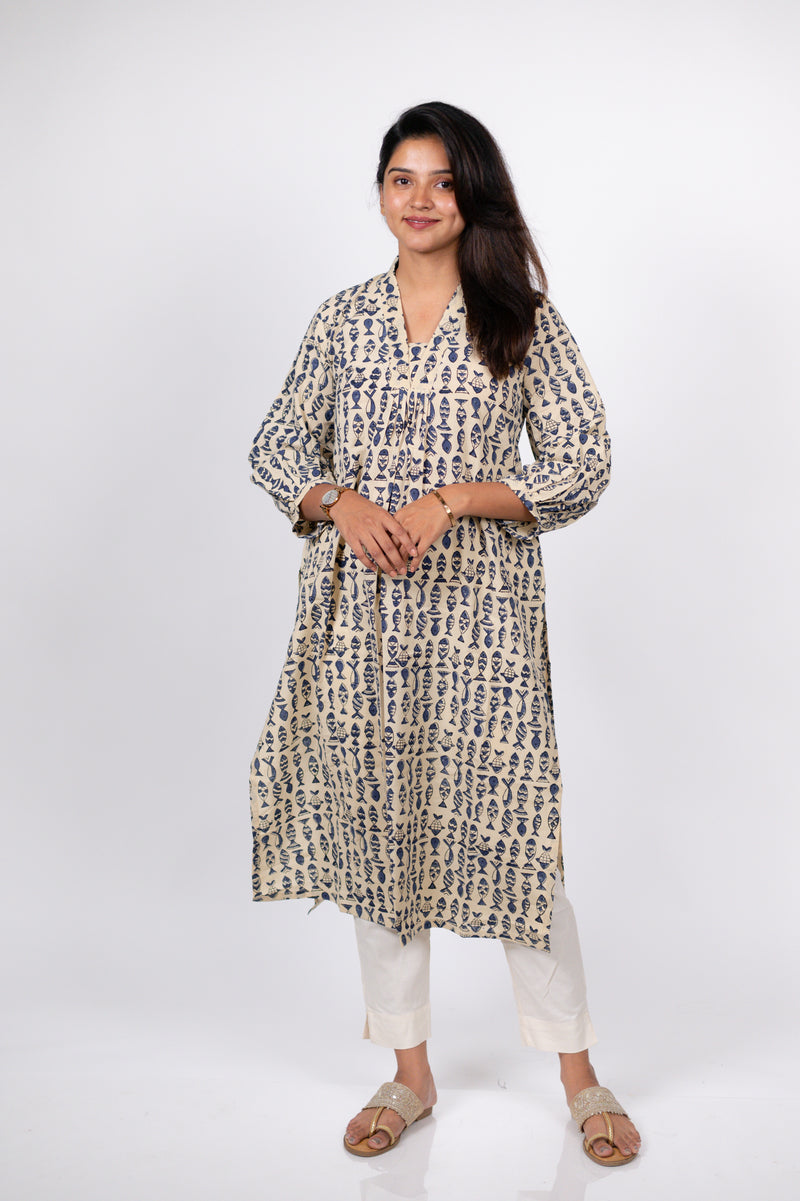 Blue Fish Print Kurta