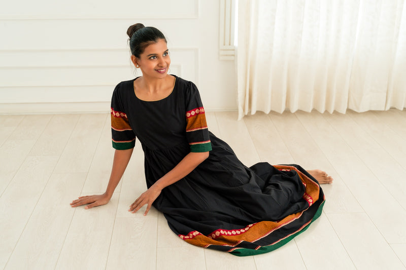 Black Mogra Maternity Feeding Dress