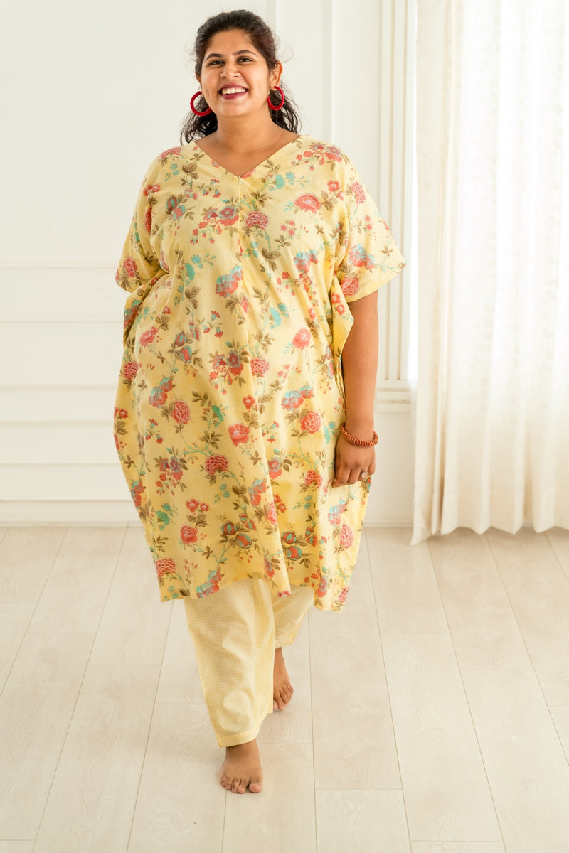 Yellow Floral Kaftan Co-ord Set