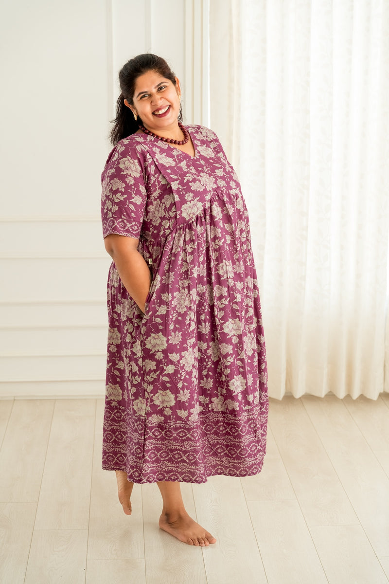 Mauve Floral Maternity Feeding Dress