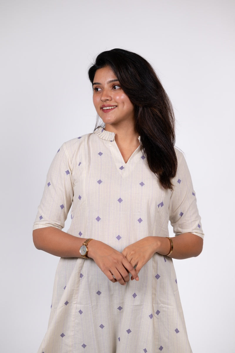 Ivory Lilac Handloom Kali Kurta
