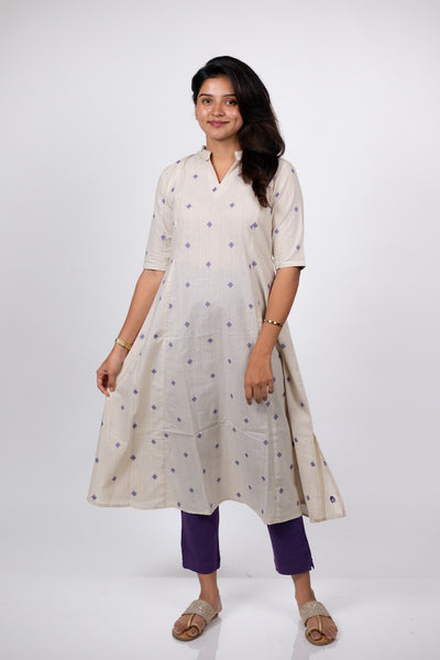Ivory Lilac Handloom Kali Kurta