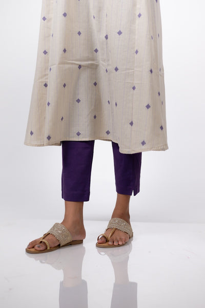 Ivory Lilac Handloom Kali Kurta