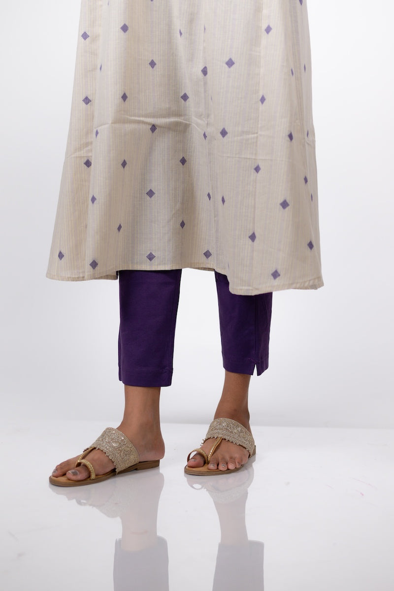 Ivory Lilac Handloom Kali Kurta