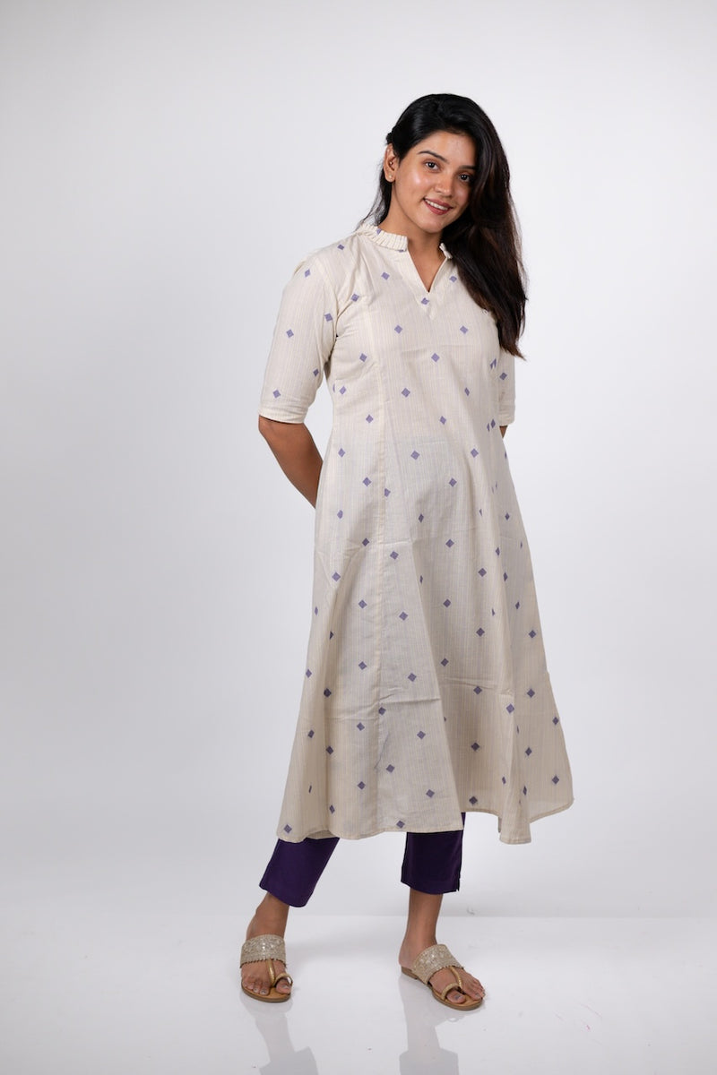 Ivory Lilac Handloom Kali Kurta