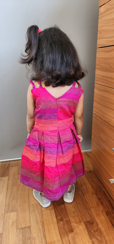 EXP - Pink Stripes Box Pleated Dress