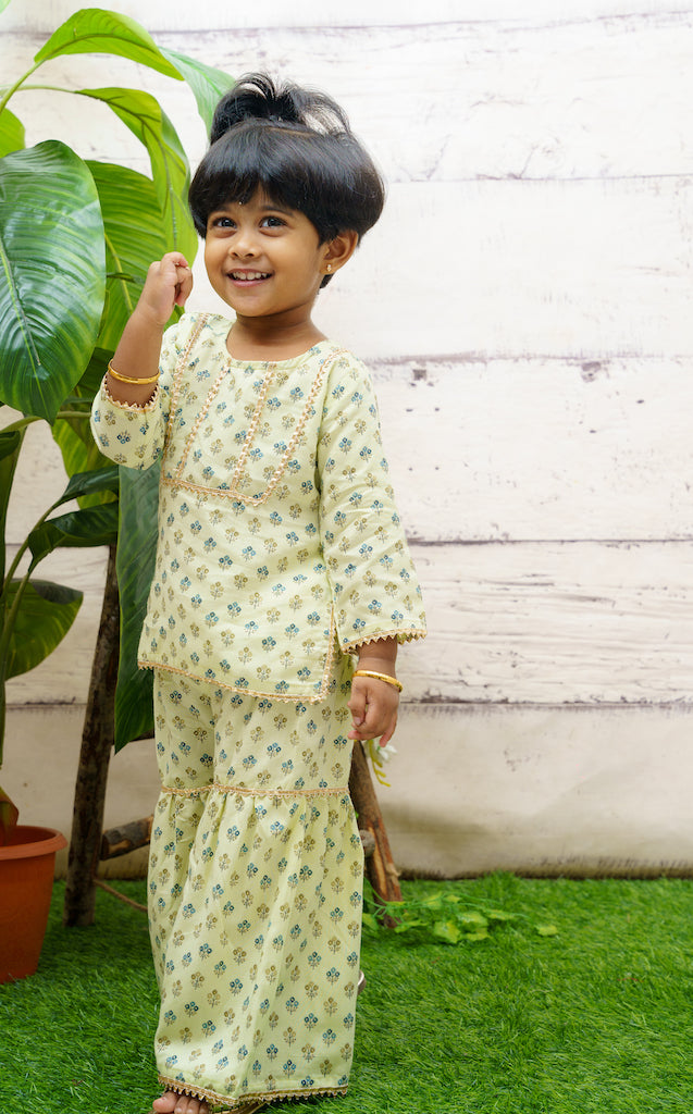 EXP - Printed Rayon Top and Sharara Pant - Green