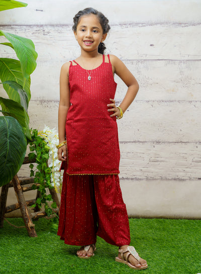 EXP - Red Sequin embroidered top and sharara pant set
