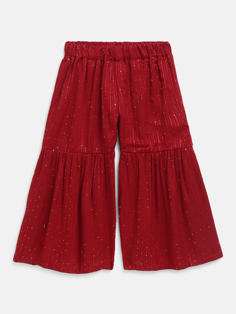 EXP - Red Sequin embroidered top and sharara pant set