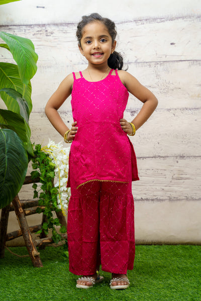 EXP - Pink Sequin embroidered top and sharara pant set
