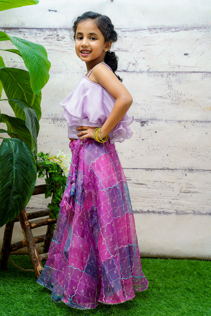 EXP Lavender crop top and multicolour Organza skirt Tamara