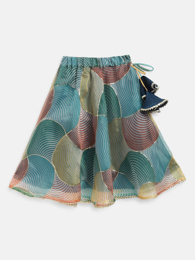 Teal crop top and multicolour Organza skirt