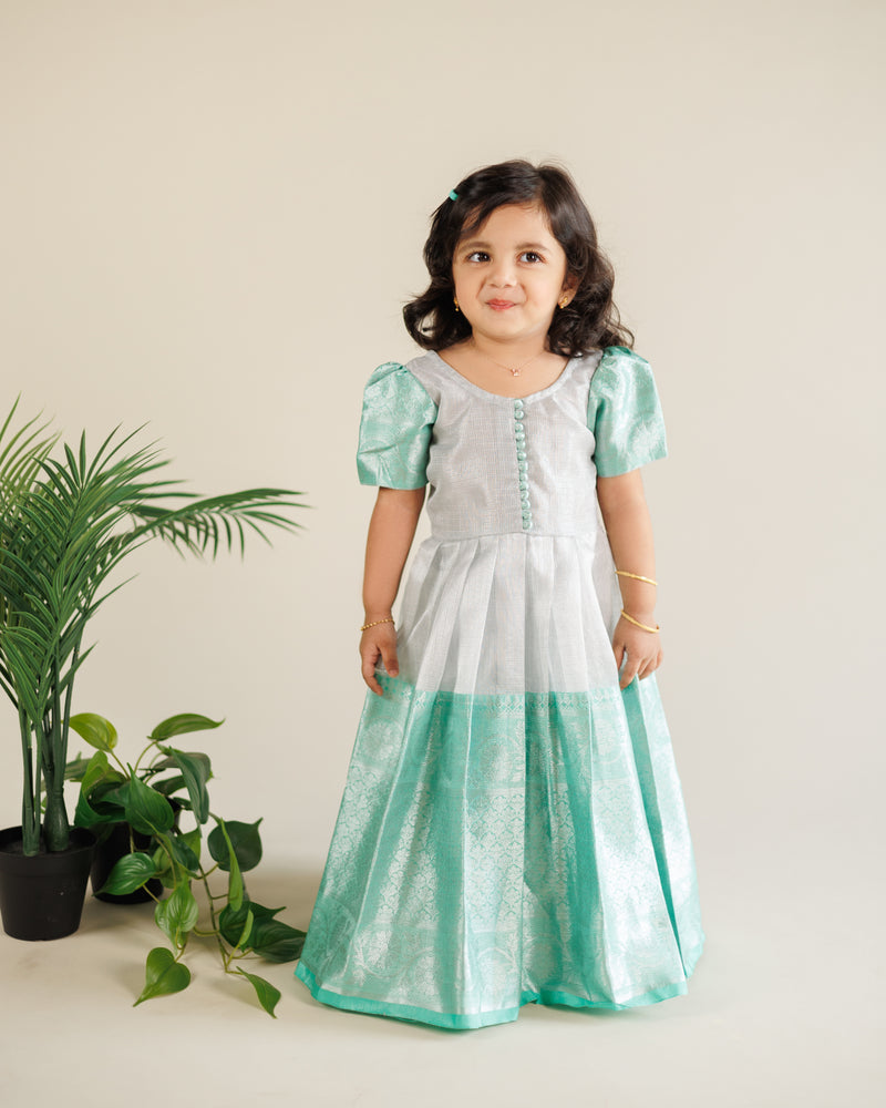 Silver Tissue dress with green border