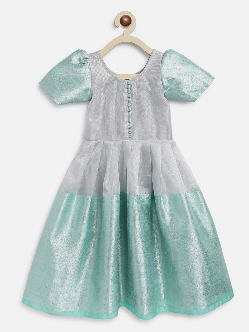 EXP - Silver Tissue dress with green border