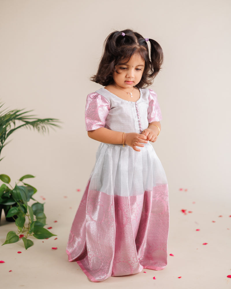EXP - Silver Tissue dress with Pink border