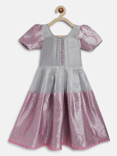 EXP - Silver Tissue dress with Pink border