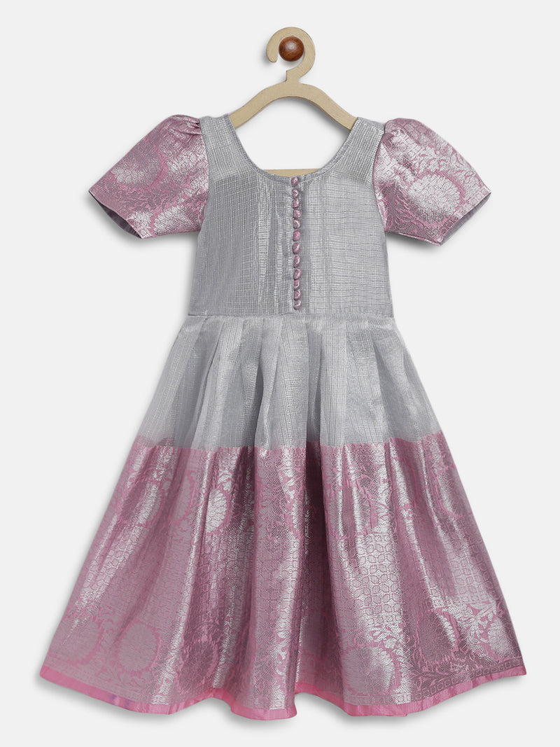 EXP - Silver Tissue dress with Pink border