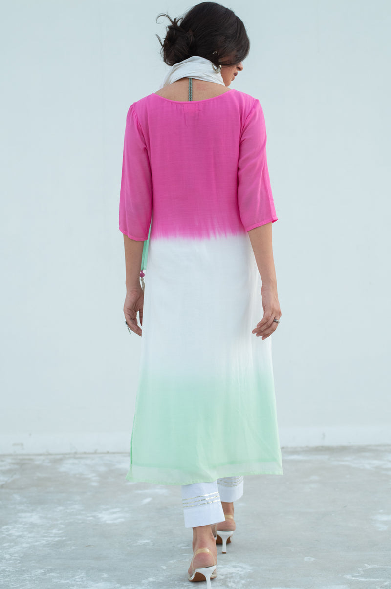 EXP - Pink Dip Dye Kurta Set