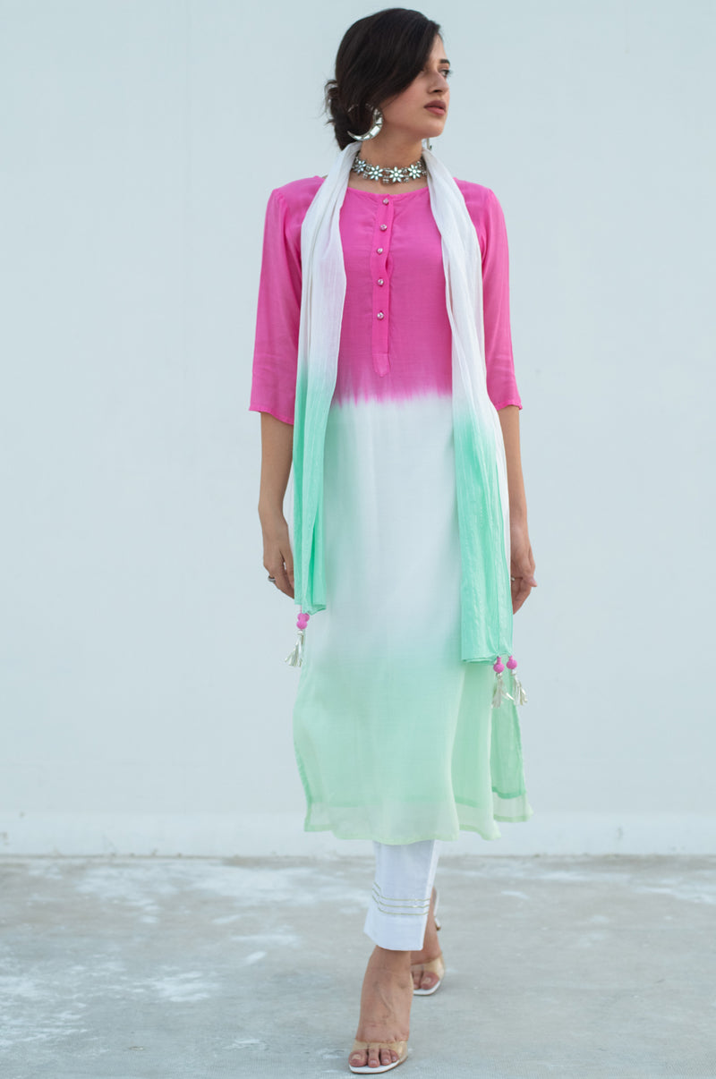 EXP - Pink Dip Dye Kurta Set