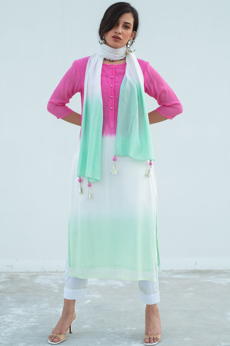 EXP - Pink Dip Dye Kurta Set