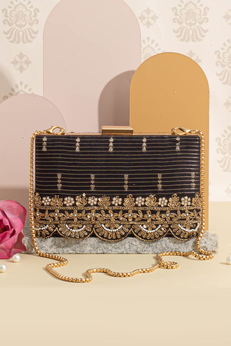 Tari Silk Box Clutch - Black