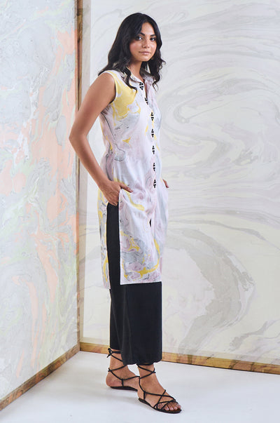 EXP - Yellow Marble Sleeveless Kurta Pant