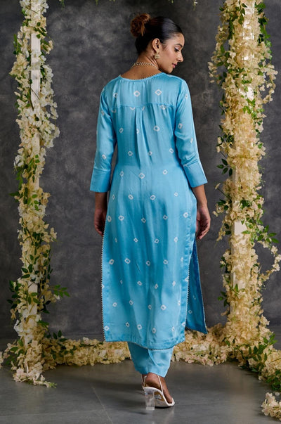 EXP - Blue Bandhani High Slit Modal Satin Kurta