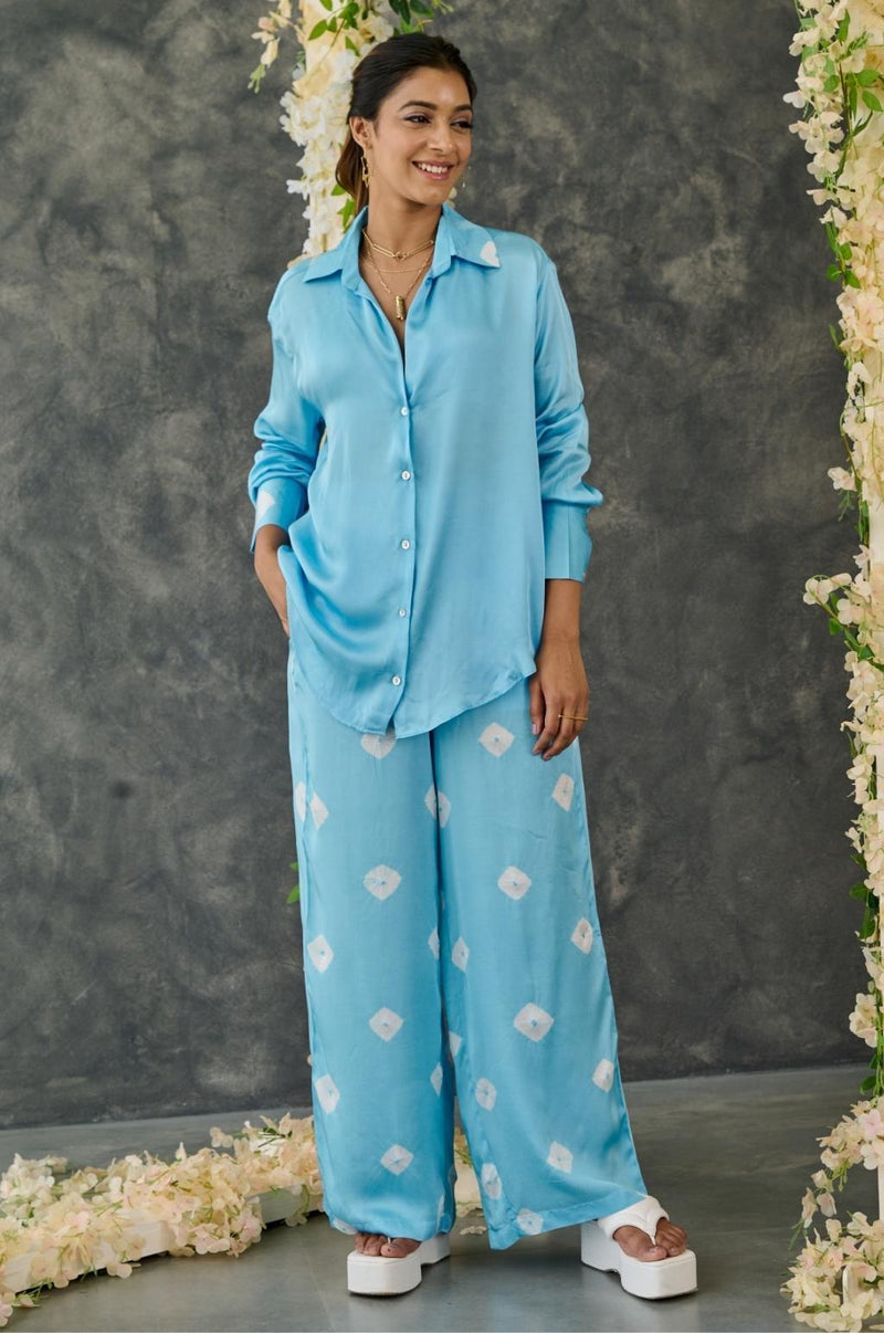 EXP - Blue bandhani modal satin shirt
