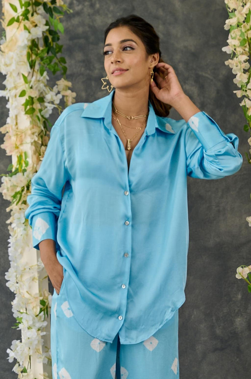 EXP - Blue bandhani modal satin shirt