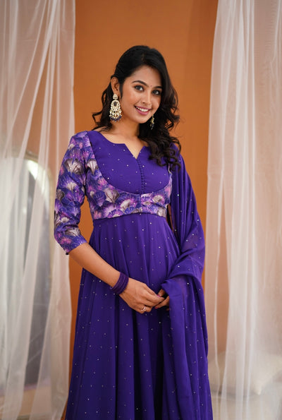 Dark purple Anarkali with overcoat