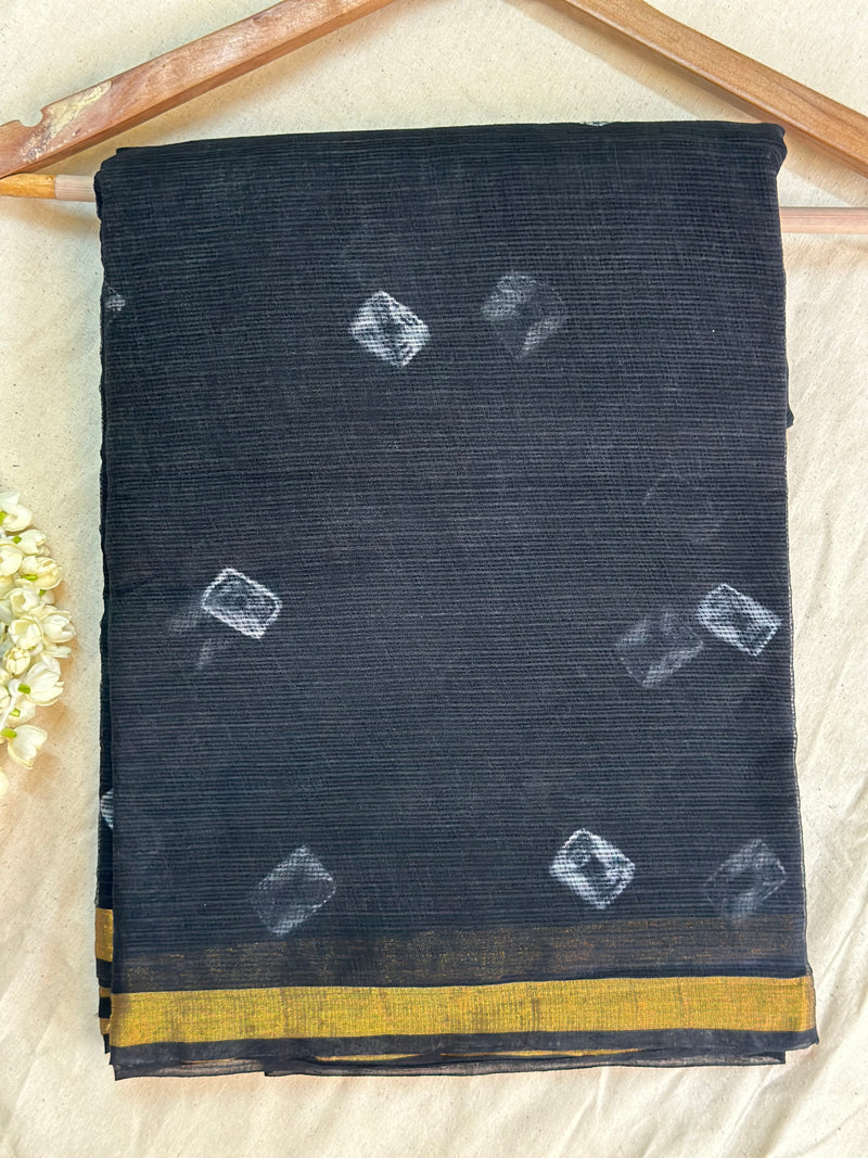 EXP - Kanmani Black with white Handblock print kota saree