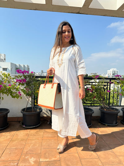 EXP - White - Embroidery Kurti