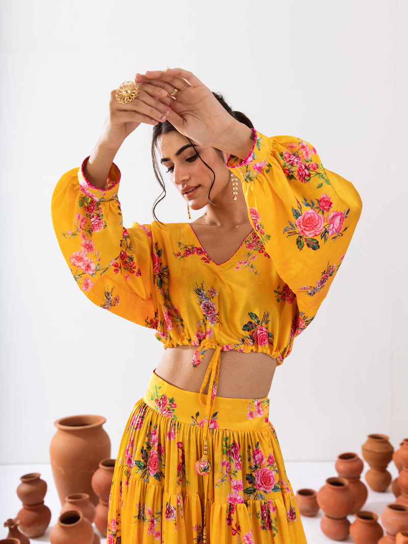 Mustard Floral Skirt Set
