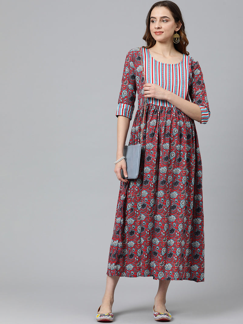 EXP - Scarlet Red Printed Patch  Nursing  Dress