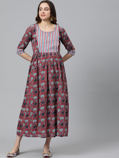 EXP - Scarlet Red Printed Patch  Nursing  Dress