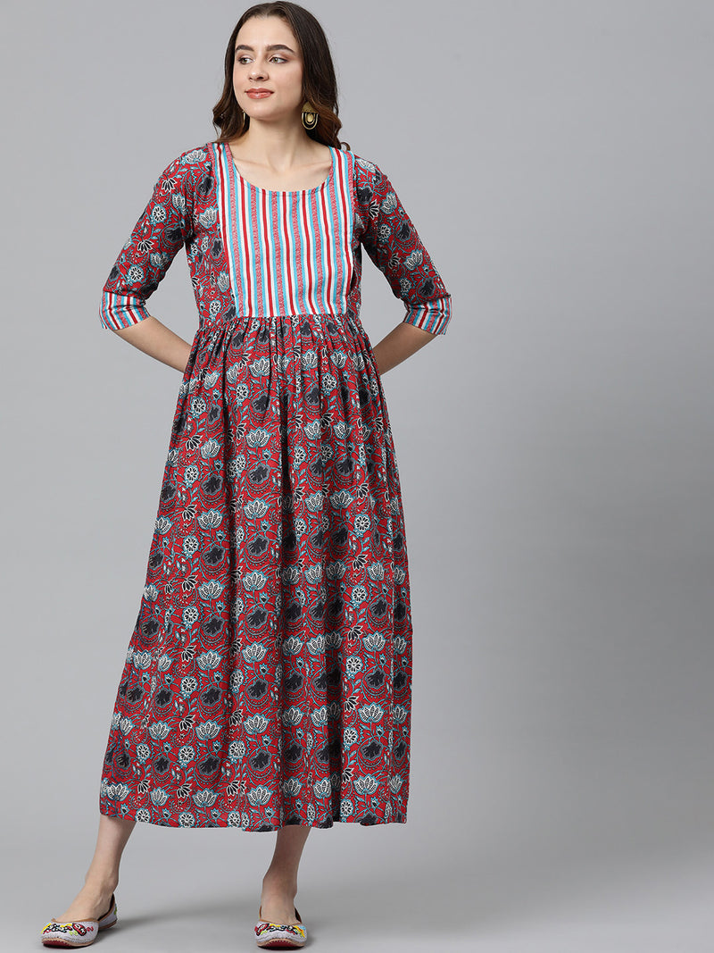 EXP - Scarlet Red Printed Patch  Nursing  Dress